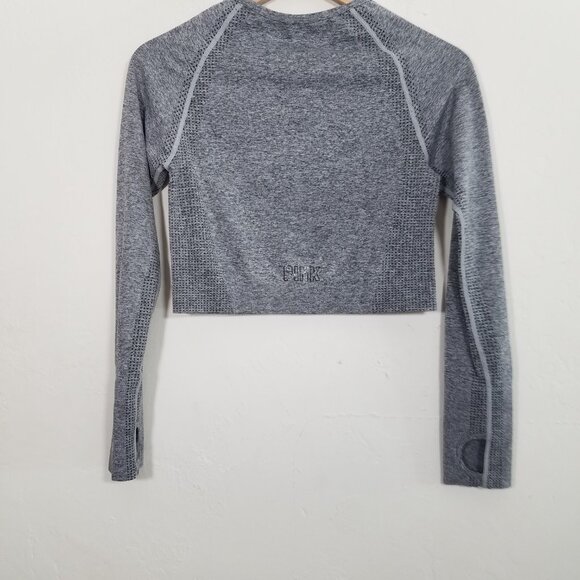 PINK Victoria's Secret Seamless Crop Top Long Sleeve Thumbholes Gray Size L - Picture 2 of 5